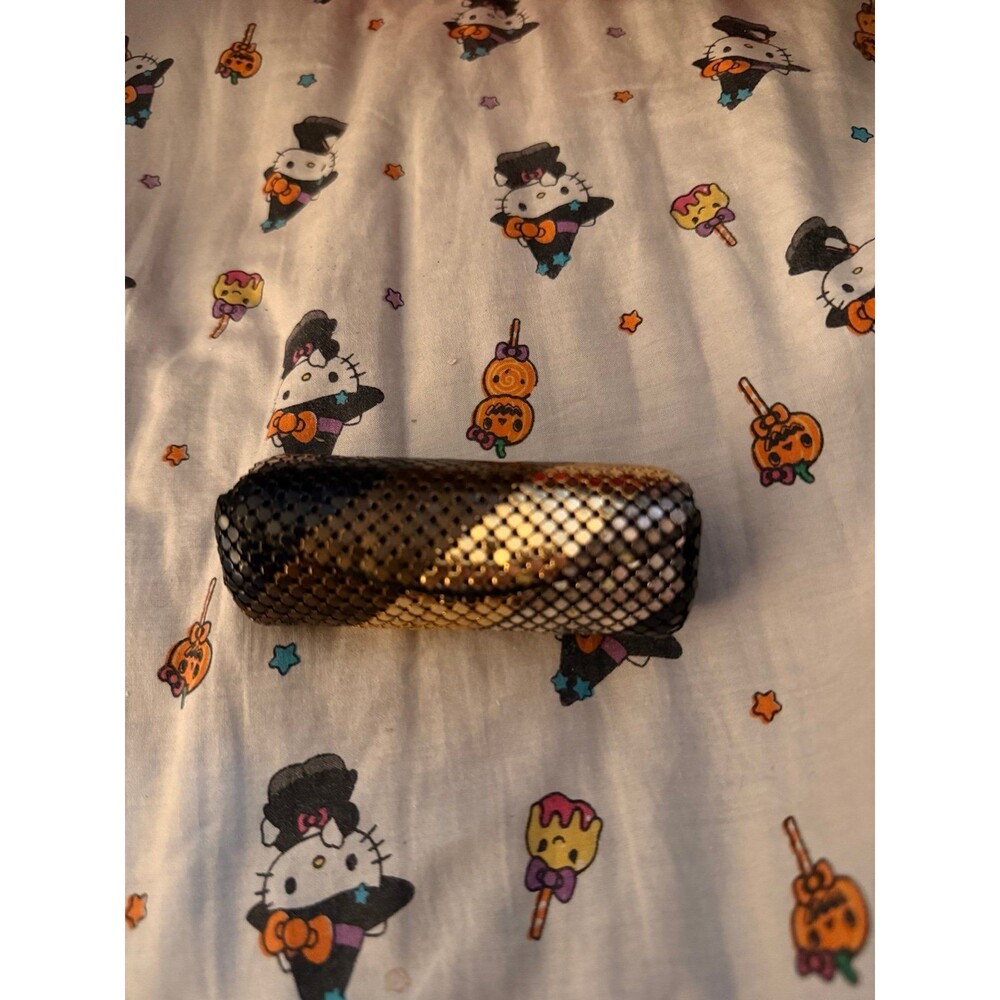 Vintage Metallic Mesh Lipstick Case Holder with Mirror Gold Silver Black